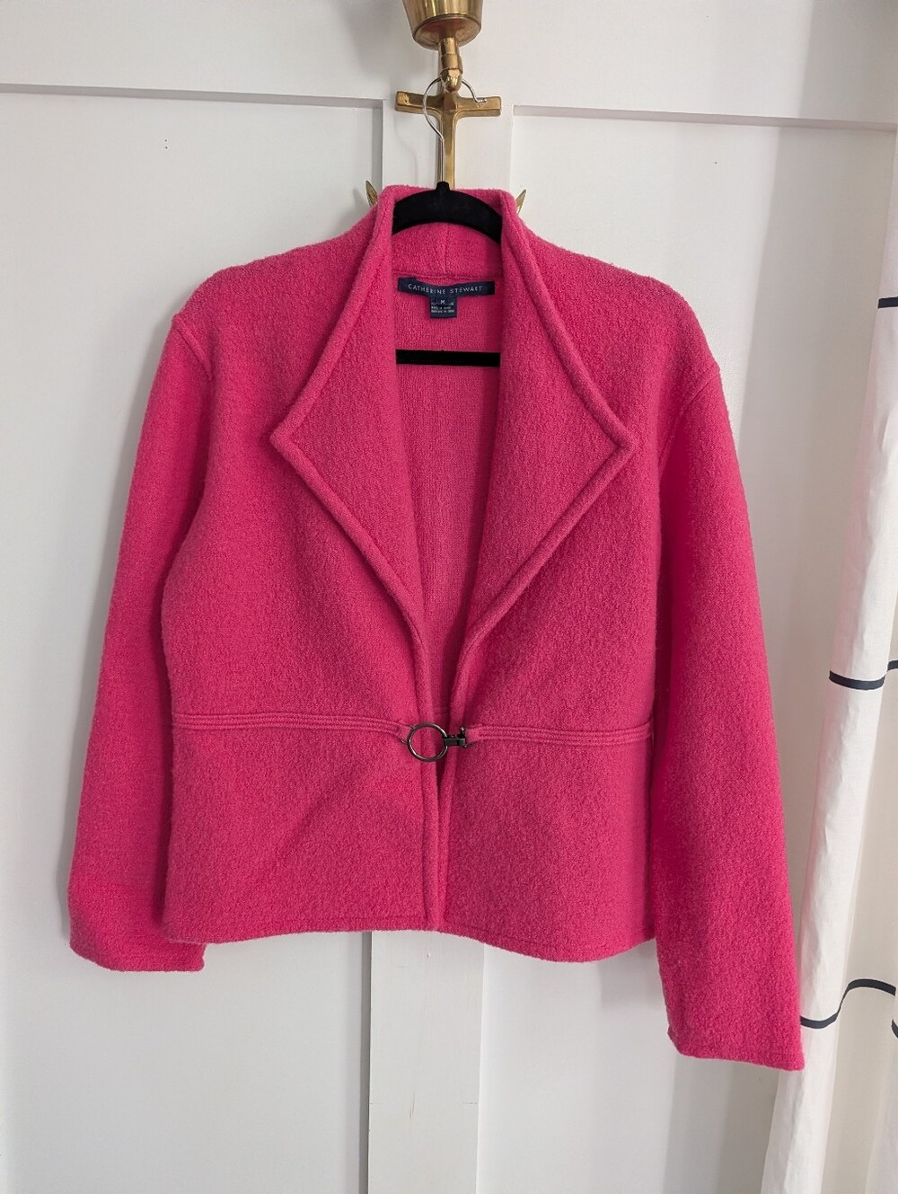 Catherine Stewart Hot Pink Magenta 100% Wool Nubby Blazer Jacket Metal Clasp M